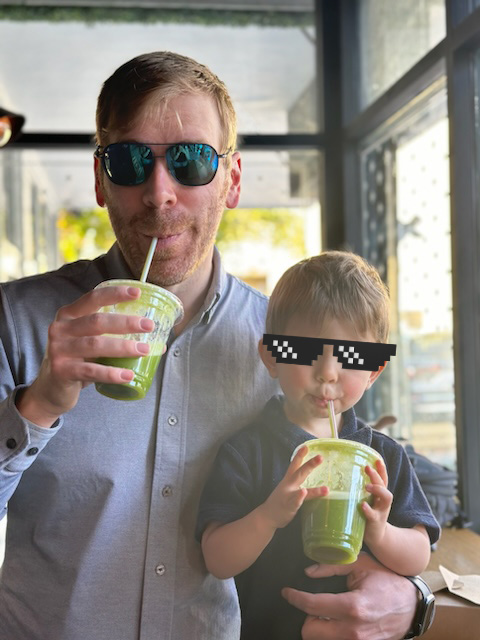 Robert Soares with his son